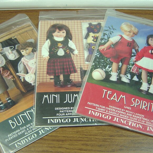 Lot of 3 Indygo Junction 18" doll clothes patterns--unused - Picture 1 of 4